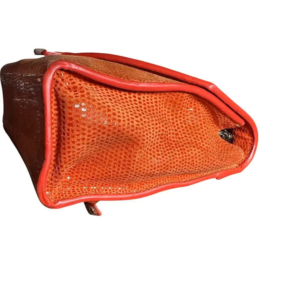 Chez Fine Leather Goods Orange Textured Leather Chain Crossbody Bag Rare